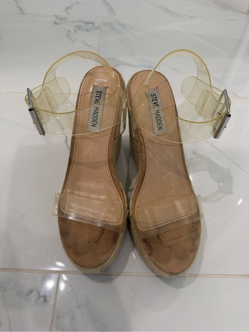 Steve Madden Clear PVC Espadrille Wedge Sandals size 6